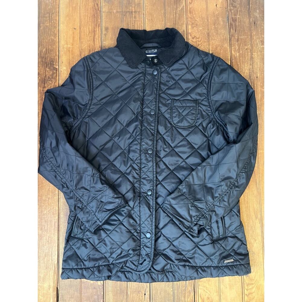 Women’s Saint James Black Quilted Barn Jacket with Corduroy Collar black size 10